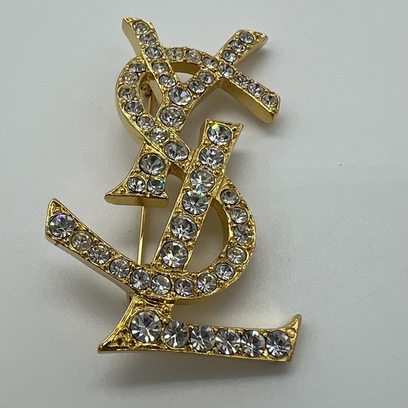 Authentic Yves Saint Laurent YSL logoSwarovski crystals brooch - Picture 4 of 17